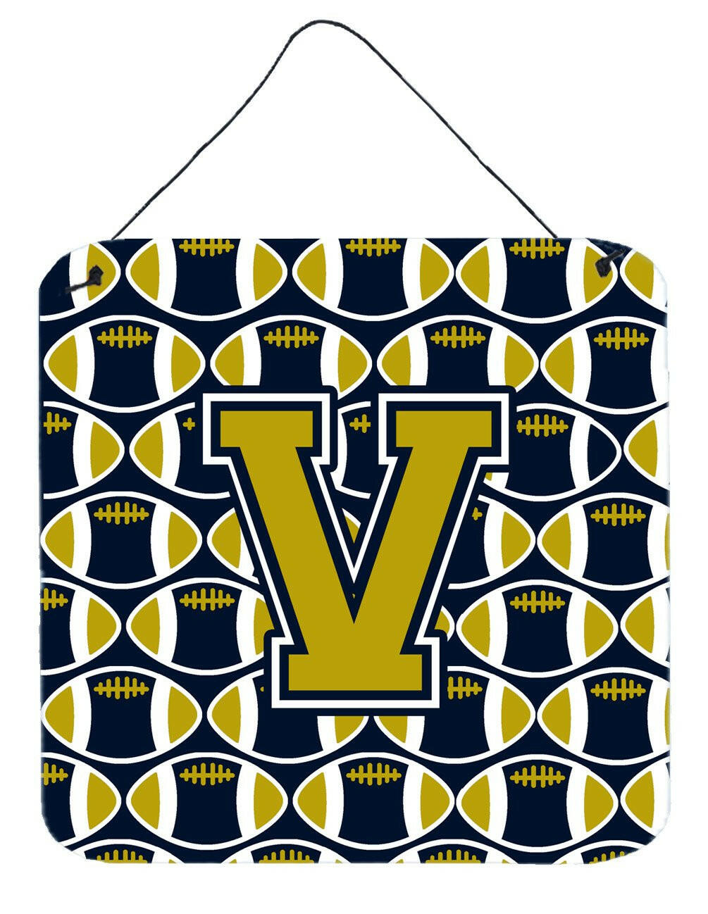 Letter V Football Blue and Gold Wall or Door Hanging Prints CJ1074-VDS66 by Caroline's Treasures