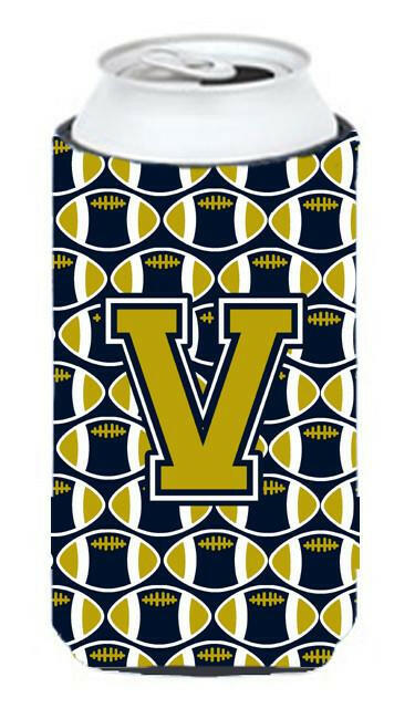 Letter V Football Blue and Gold Tall Boy Beverage Insulator Hugger CJ1074-VTBC by Caroline's Treasures