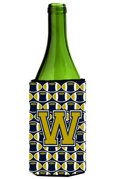 Letter W Football Blue and Gold Wine Bottle Beverage Insulator Hugger CJ1074-WLITERK by Caroline's Treasures