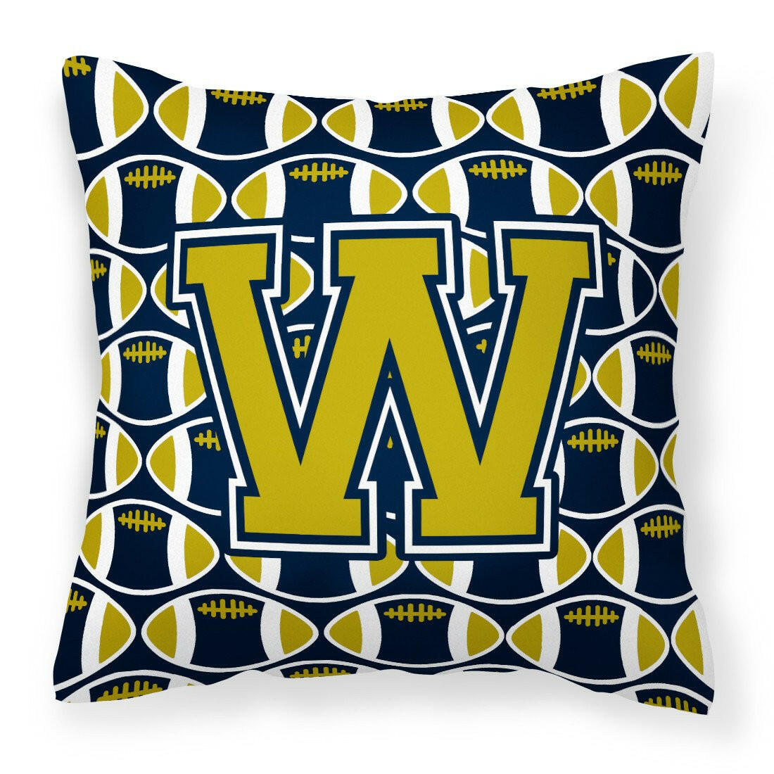 Letter W Football Blue and Gold Fabric Decorative Pillow CJ1074-WPW1414 by Caroline's Treasures