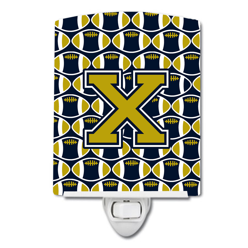 Letter X Football Blue and Gold Ceramic Night Light CJ1074-XCNL - the-store.com