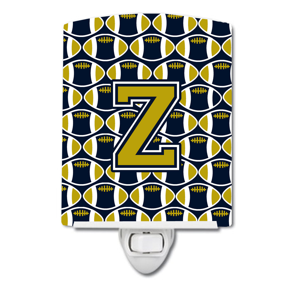 Letter Z Football Blue and Gold Ceramic Night Light CJ1074-ZCNL - the-store.com