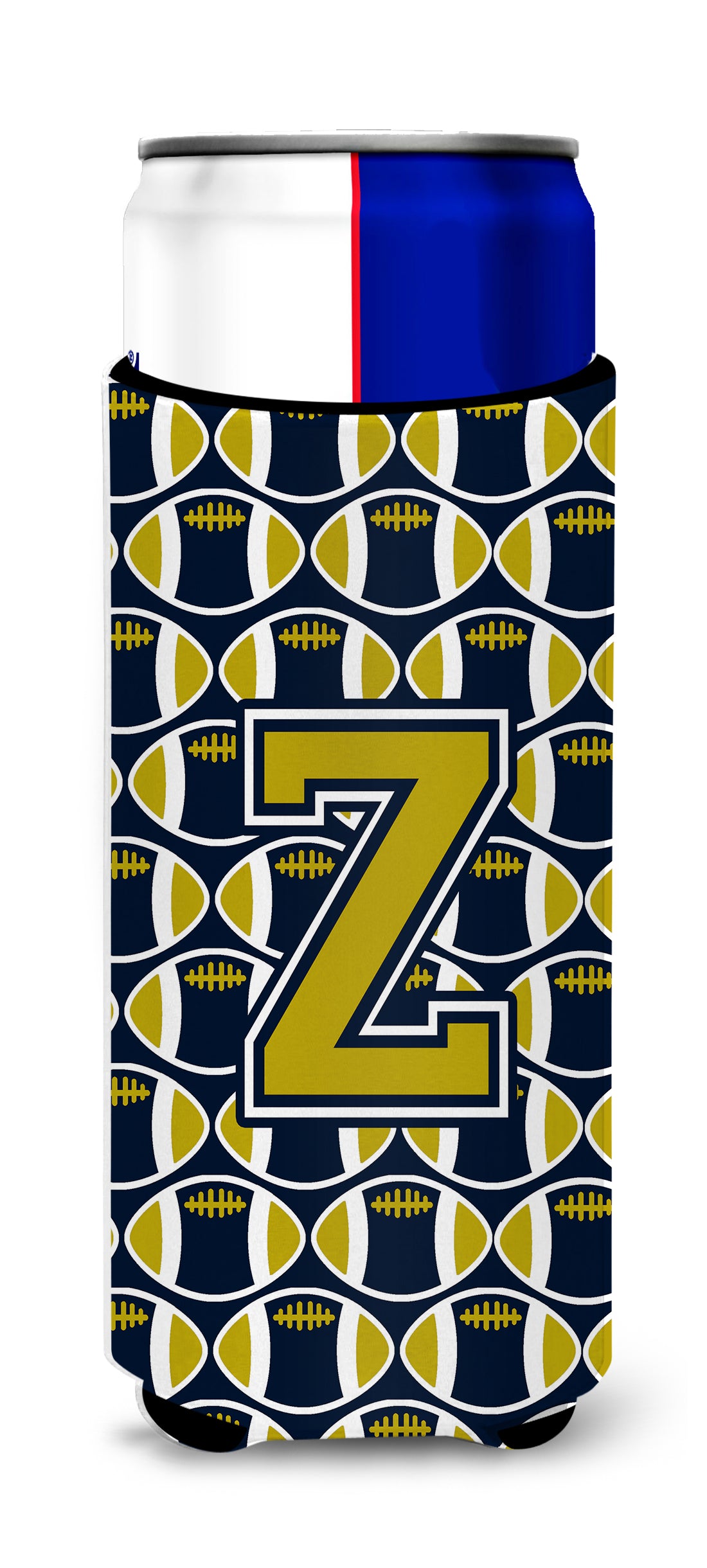 Letter Z Football Blue and Gold Ultra Beverage Insulators for slim cans CJ1074-ZMUK.