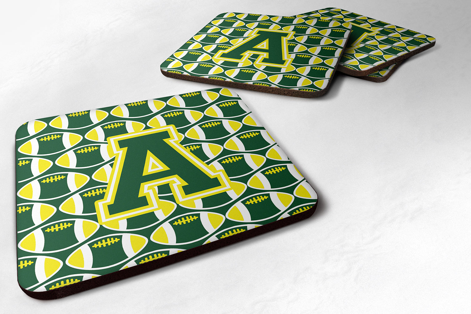 Letter A Football Green and Yellow Foam Coaster Set of 4 CJ1075-AFC - the-store.com