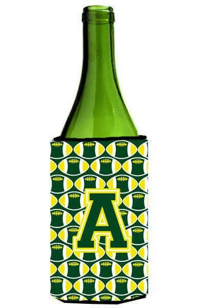 Letter A Football Green and Yellow Wine Bottle Beverage Insulator Hugger CJ1075-ALITERK by Caroline&#39;s Treasures