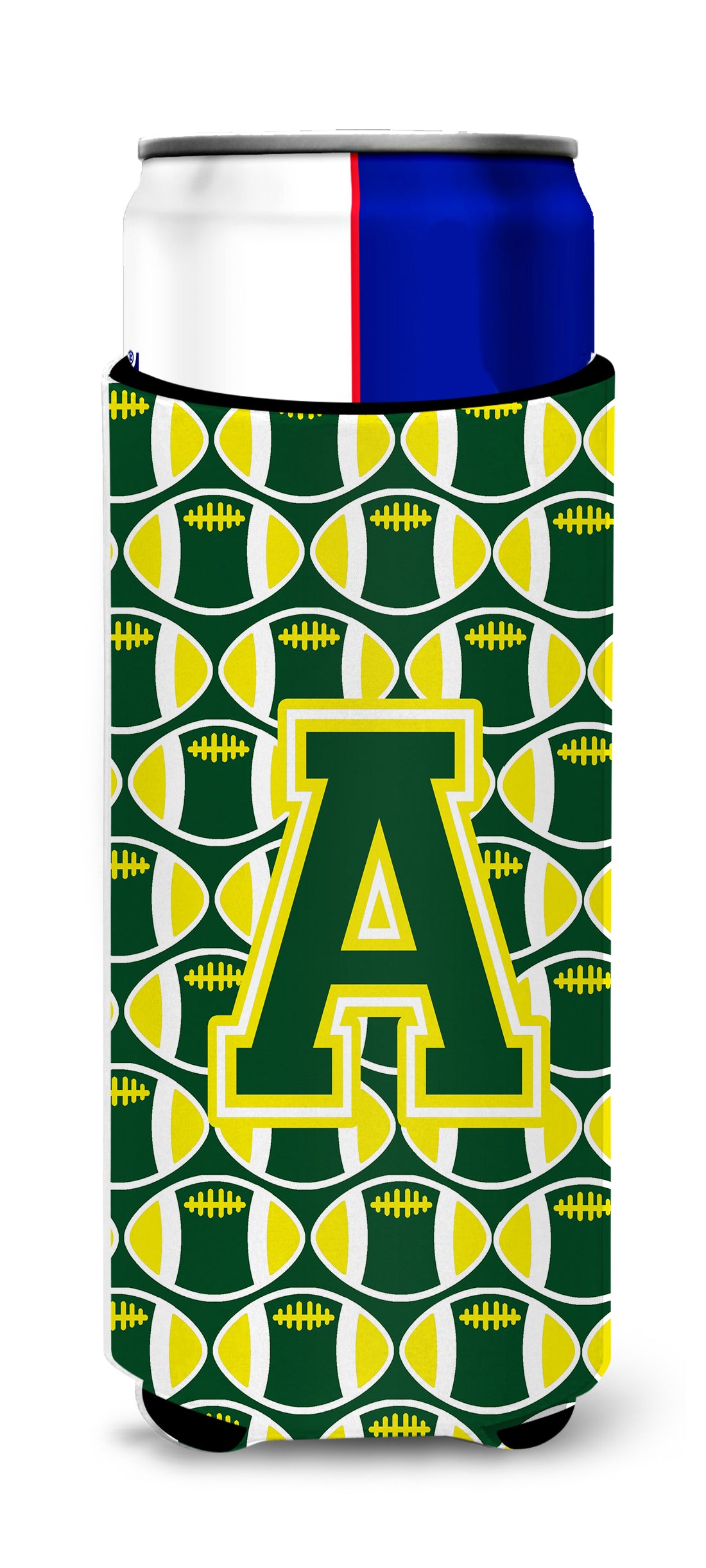 Letter A Football Green and Yellow Ultra Beverage Insulators for slim cans CJ1075-AMUK.