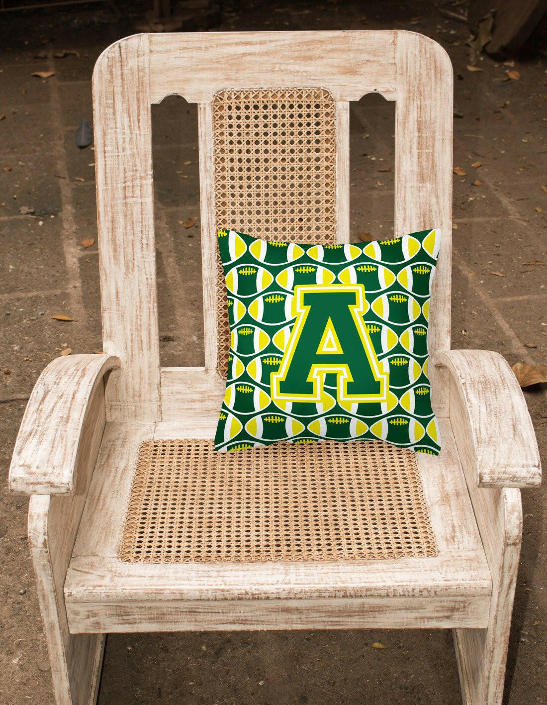 Letter A Football Green and Yellow Fabric Decorative Pillow CJ1075-APW1414 by Caroline's Treasures