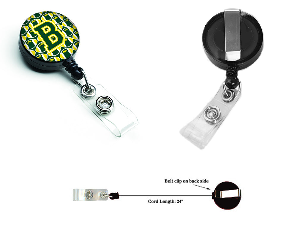 Letter B Football Green and Yellow Retractable Badge Reel CJ1075-BBR.