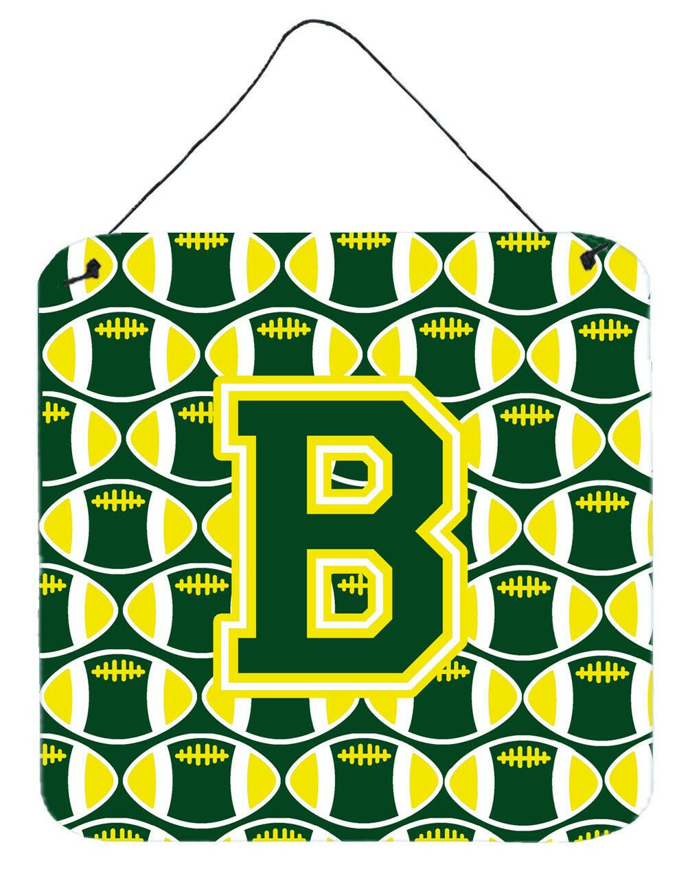 Letter B Football Green and Yellow Wall or Door Hanging Prints CJ1075-BDS66 by Caroline's Treasures