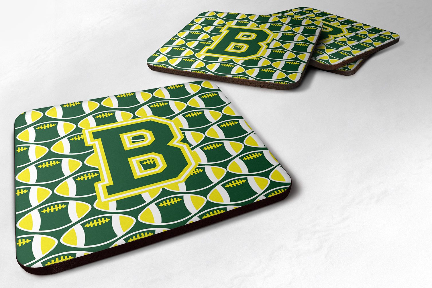 Letter B Football Green and Yellow Foam Coaster Set of 4 CJ1075-BFC - the-store.com