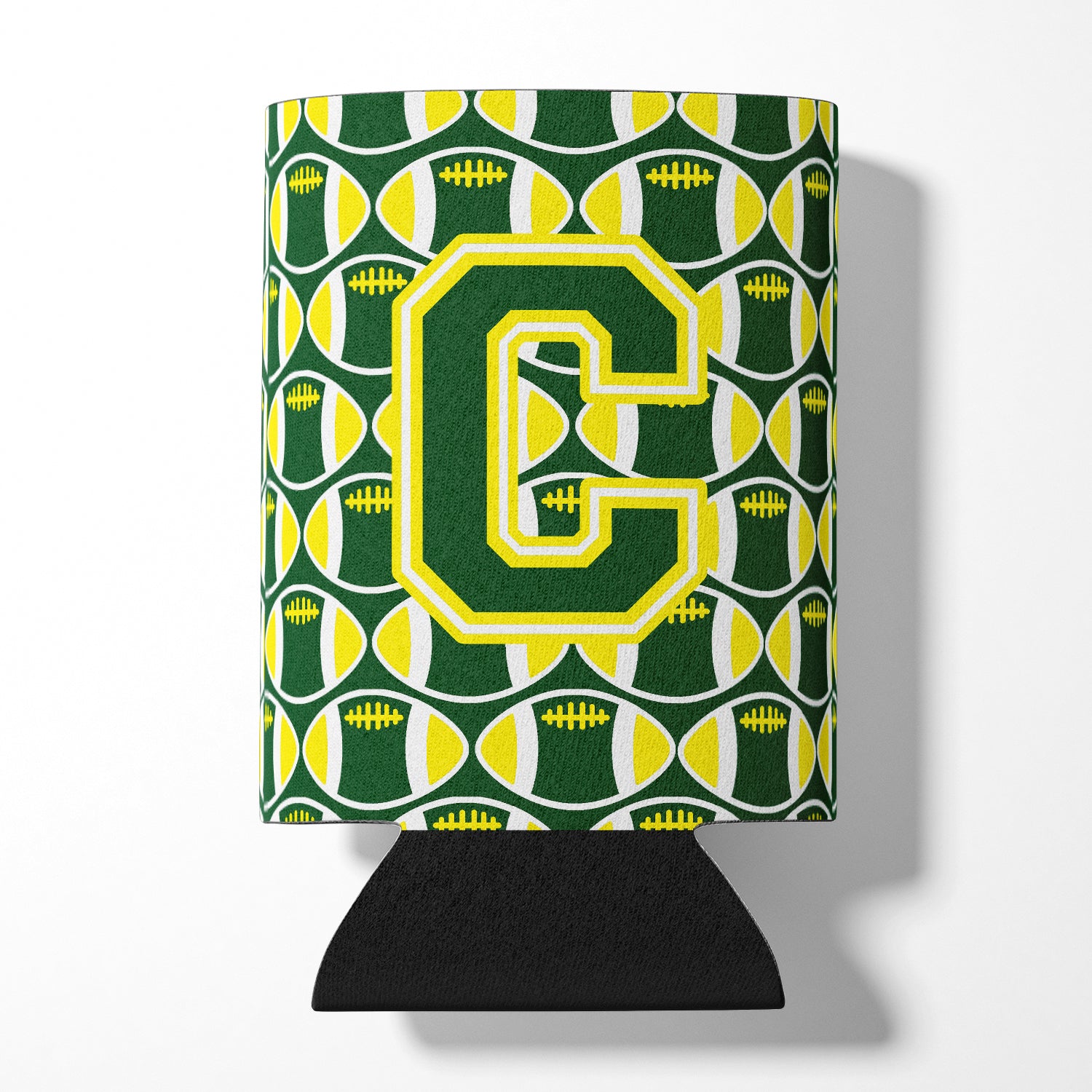 Letter C Football Green and Yellow Can or Bottle Hugger CJ1075-CCC.