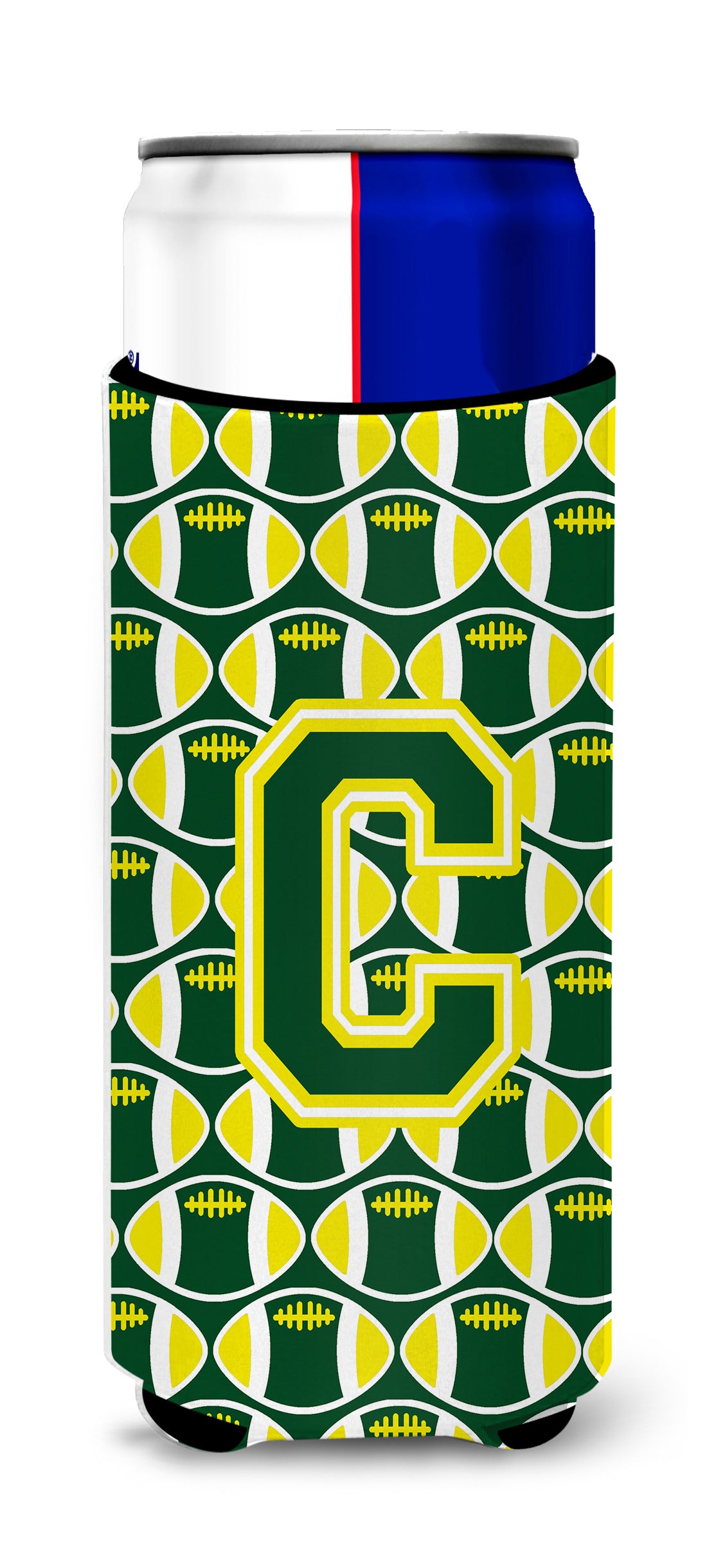 Letter C Football Green and Yellow Ultra Beverage Insulators for slim cans CJ1075-CMUK.