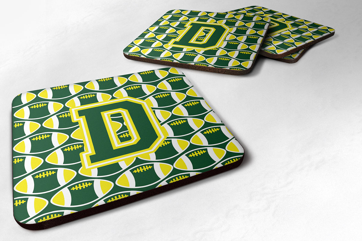 Letter D Football Green and Yellow Foam Coaster Set of 4 CJ1075-DFC - the-store.com