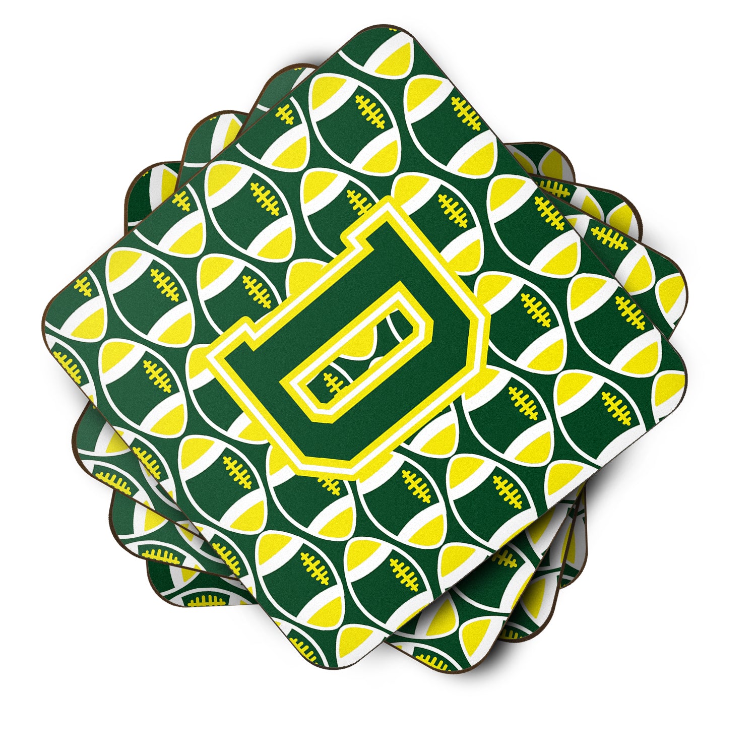 Letter D Football Green and Yellow Foam Coaster Set of 4 CJ1075-DFC - the-store.com