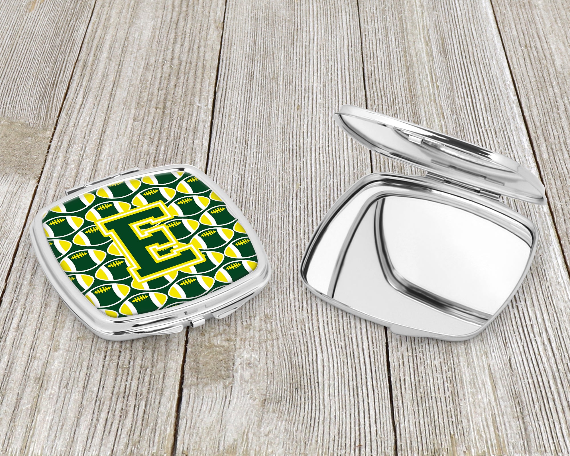 Letter E Football Green and Yellow Compact Mirror CJ1075-ESCM  the-store.com.