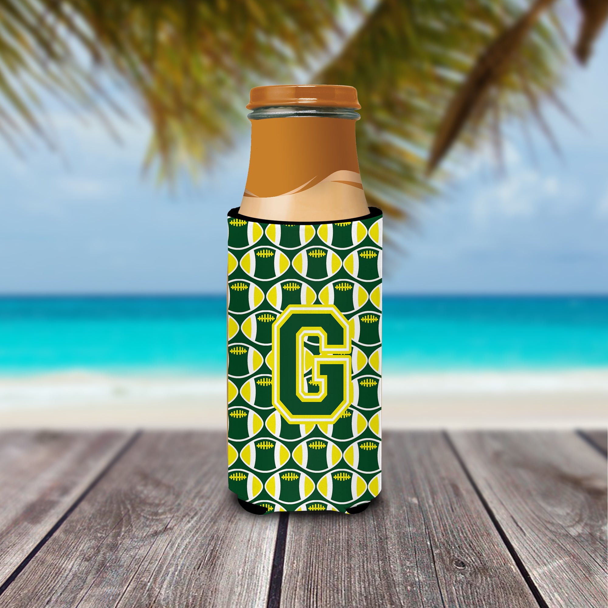 Letter G Football Green and Yellow Ultra Beverage Insulators for slim cans CJ1075-GMUK.