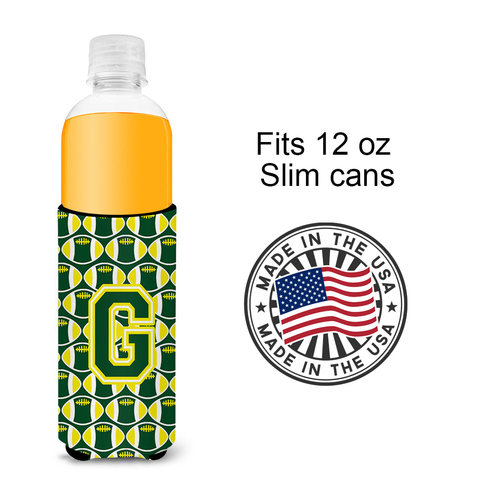 Letter G Football Green and Yellow Ultra Beverage Insulators for slim cans CJ1075-GMUK.