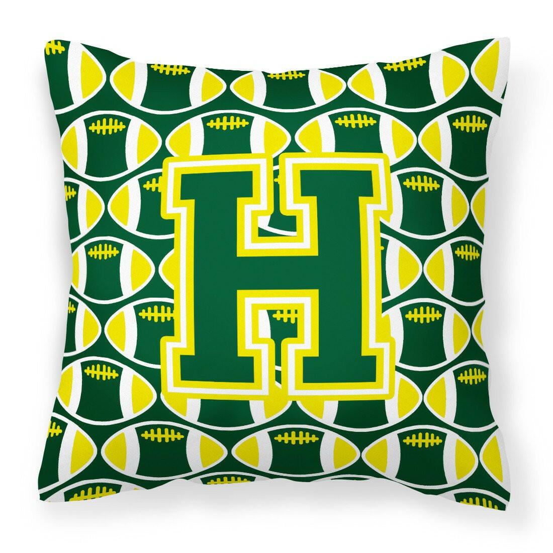 Letter H Football Green and Yellow Fabric Decorative Pillow CJ1075-HPW1414 by Caroline's Treasures