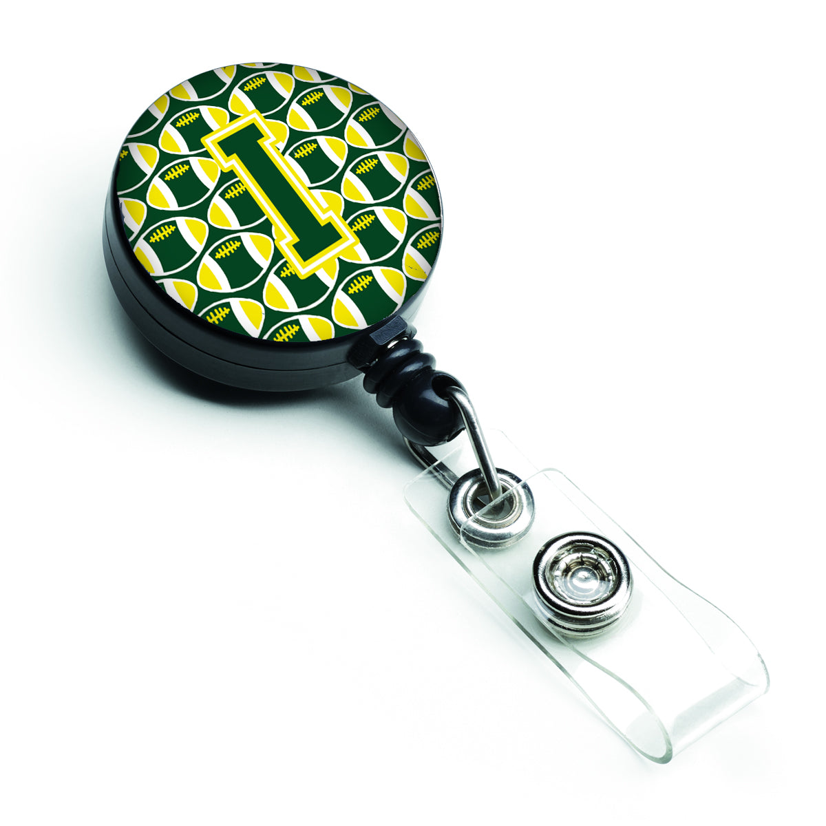 Letter I Football Green and Yellow Retractable Badge Reel CJ1075-IBR.