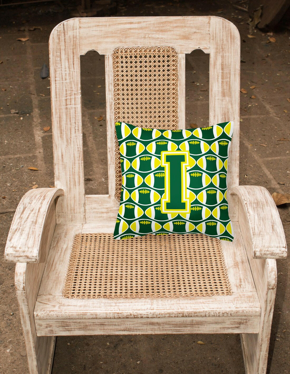 Letter I Football Green and Yellow Fabric Decorative Pillow CJ1075-IPW1414 by Caroline's Treasures