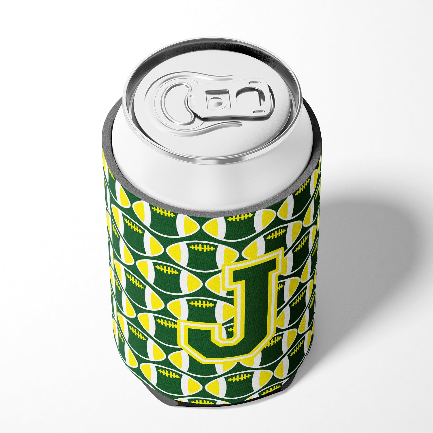 Letter J Football Green and Yellow Can or Bottle Hugger CJ1075-JCC.