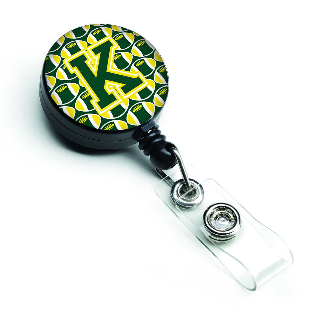 Letter K Football Green and Yellow Retractable Badge Reel CJ1075-KBR.