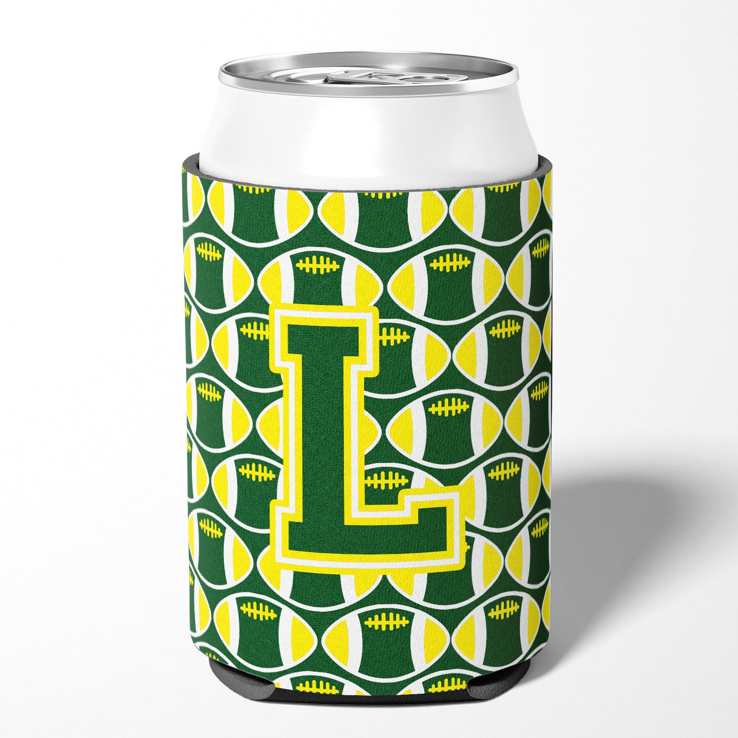 Letter L Football Green and Yellow Can or Bottle Hugger CJ1075-LCC.