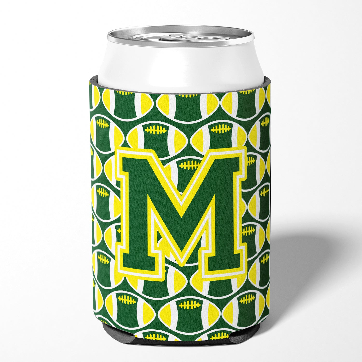 Letter M Football Green and Yellow Can or Bottle Hugger CJ1075-MCC.