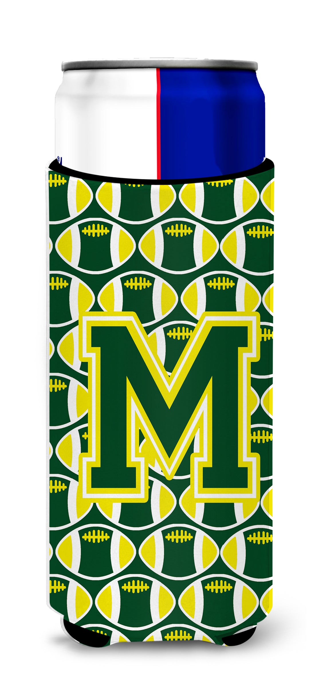 Letter M Football Green and Yellow Ultra Beverage Insulators for slim cans CJ1075-MMUK.