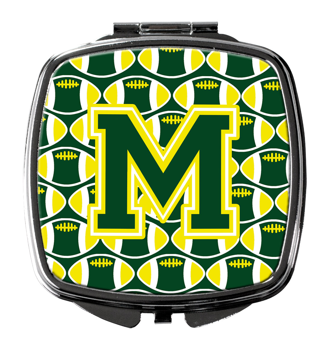 Letter M Football Green and Yellow Compact Mirror CJ1075-MSCM  the-store.com.