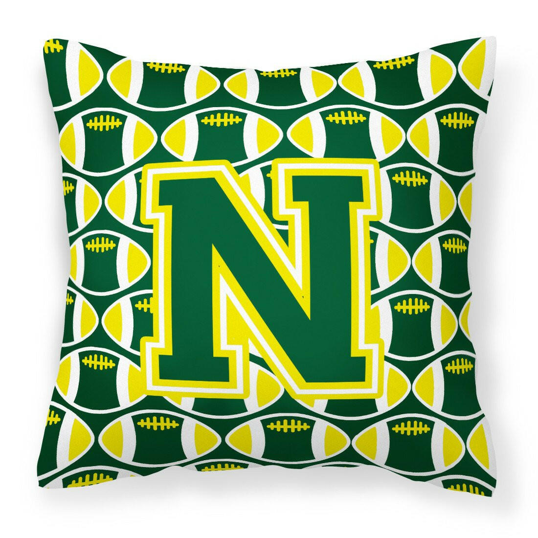 Letter N Football Green and Yellow Fabric Decorative Pillow CJ1075-NPW1414 by Caroline's Treasures