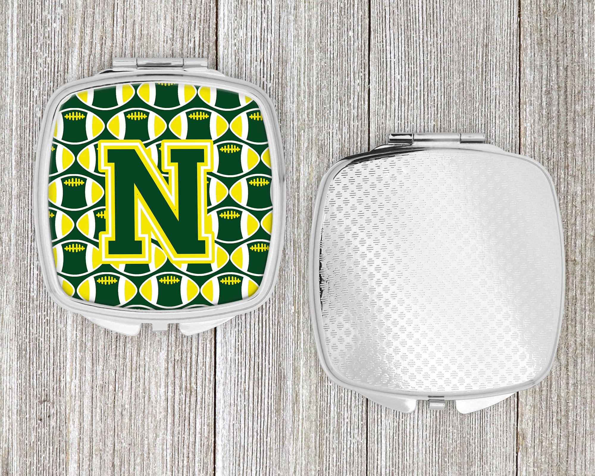 Letter N Football Green and Yellow Compact Mirror CJ1075-NSCM  the-store.com.