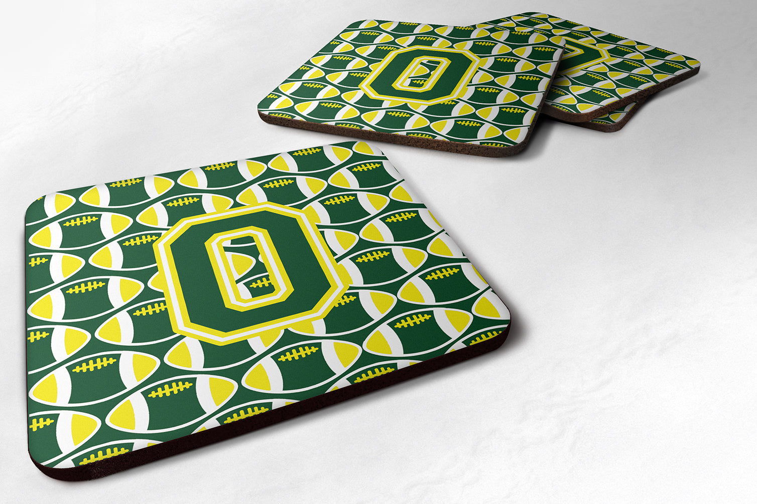 Letter O Football Green and Yellow Foam Coaster Set of 4 CJ1075-OFC - the-store.com