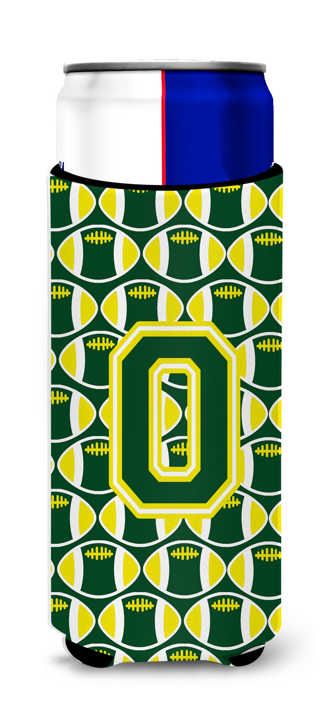 Letter O Football Green and Yellow Ultra Beverage Insulators for slim cans CJ1075-OMUK.