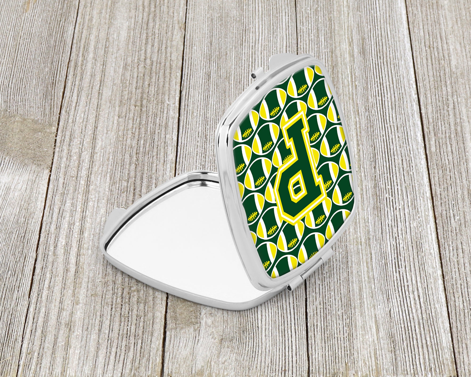 Letter P Football Green and Yellow Compact Mirror CJ1075-PSCM  the-store.com.