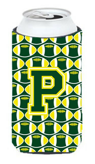 Letter P Football Green and Yellow Tall Boy Beverage Insulator Hugger CJ1075-PTBC by Caroline's Treasures