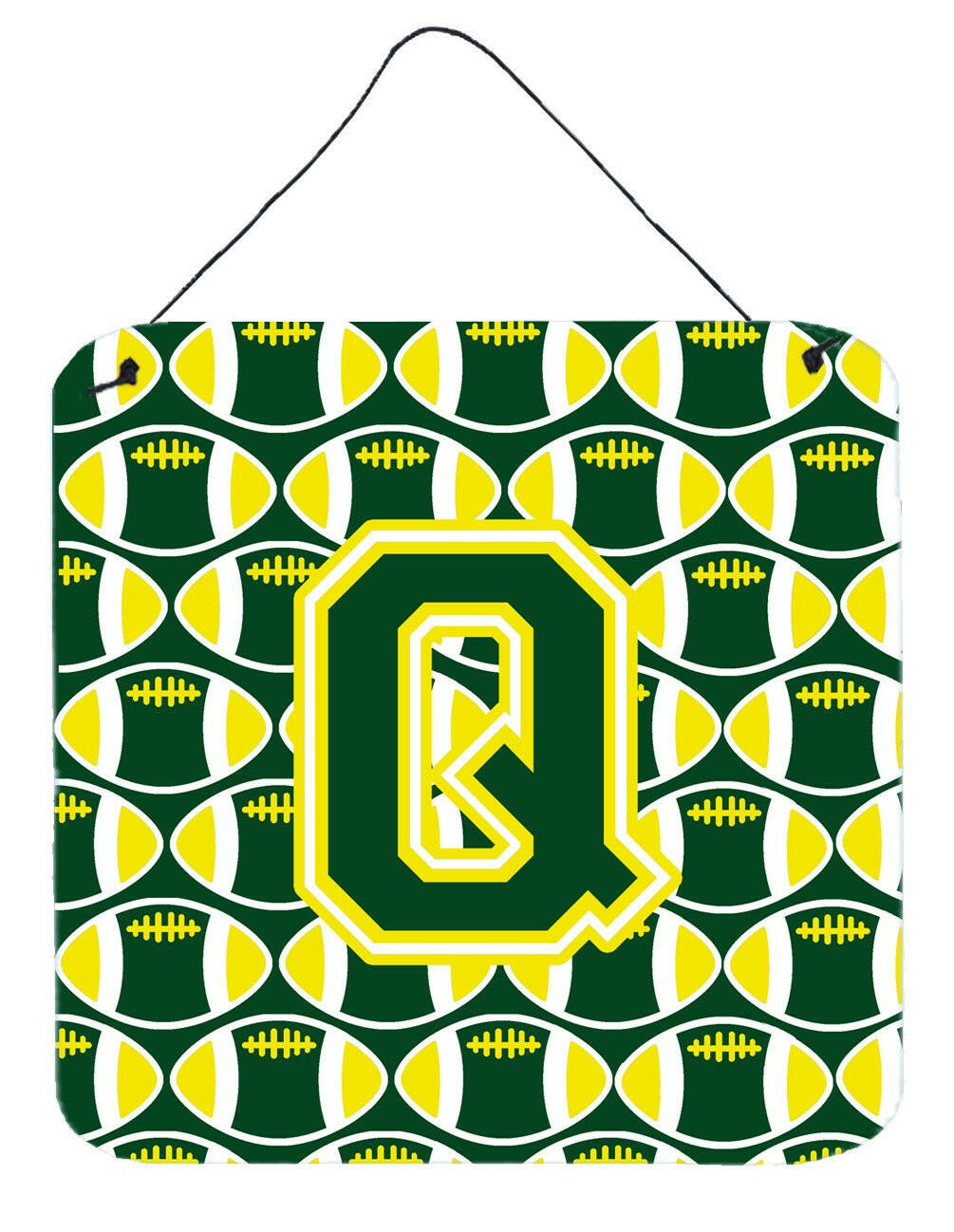 Letter Q Football Green and Yellow Wall or Door Hanging Prints CJ1075-QDS66 by Caroline&#39;s Treasures