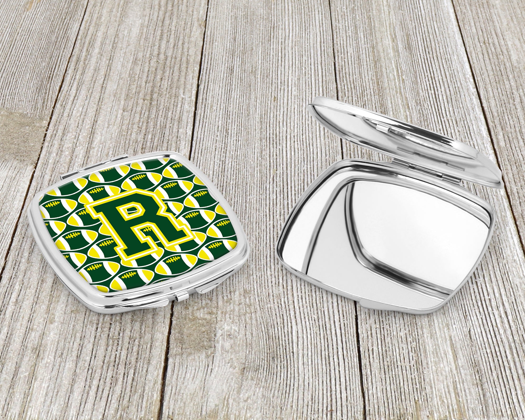 Letter R Football Green and Yellow Compact Mirror CJ1075-RSCM  the-store.com.