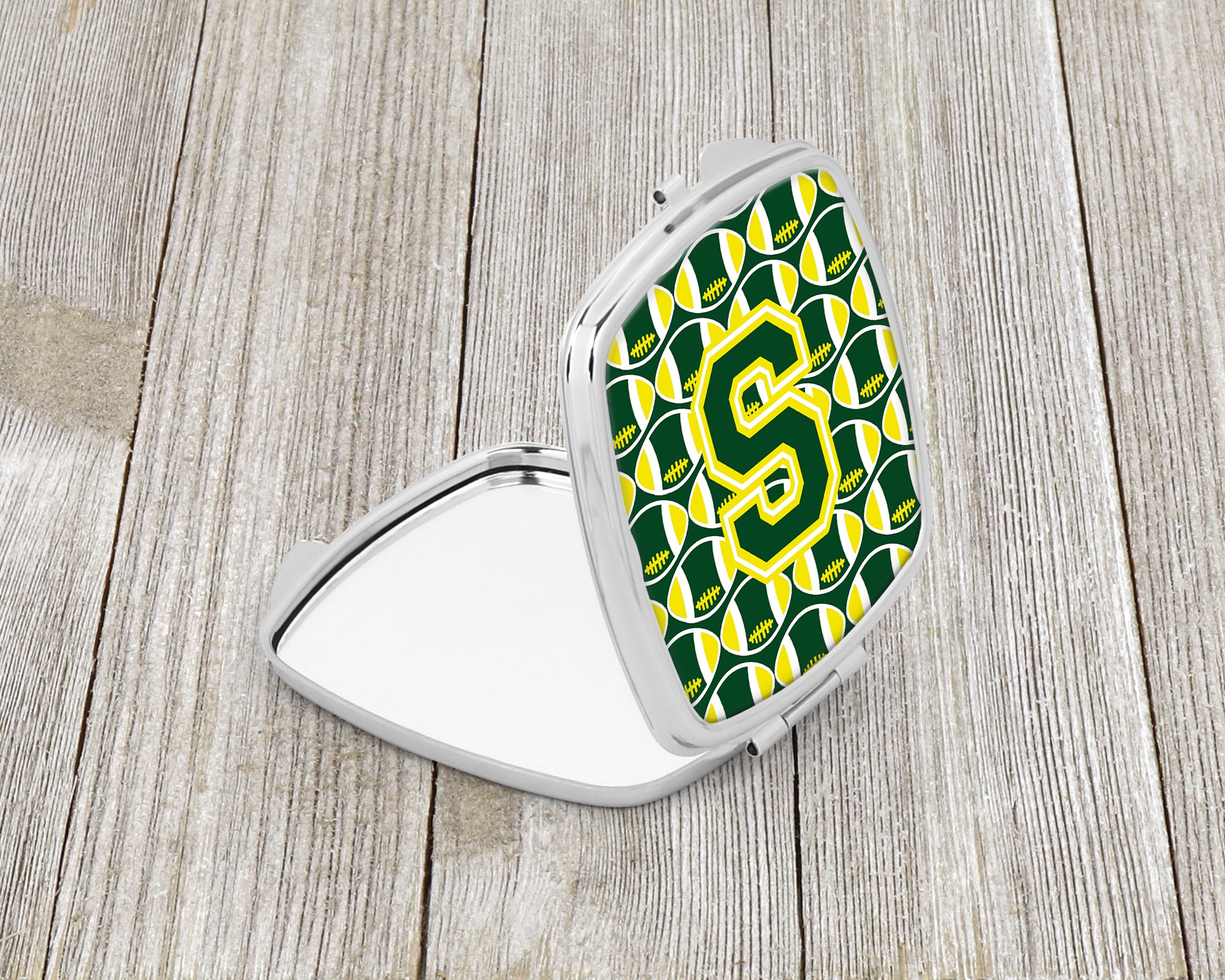 Letter S Football Green and Yellow Compact Mirror CJ1075-SSCM  the-store.com.