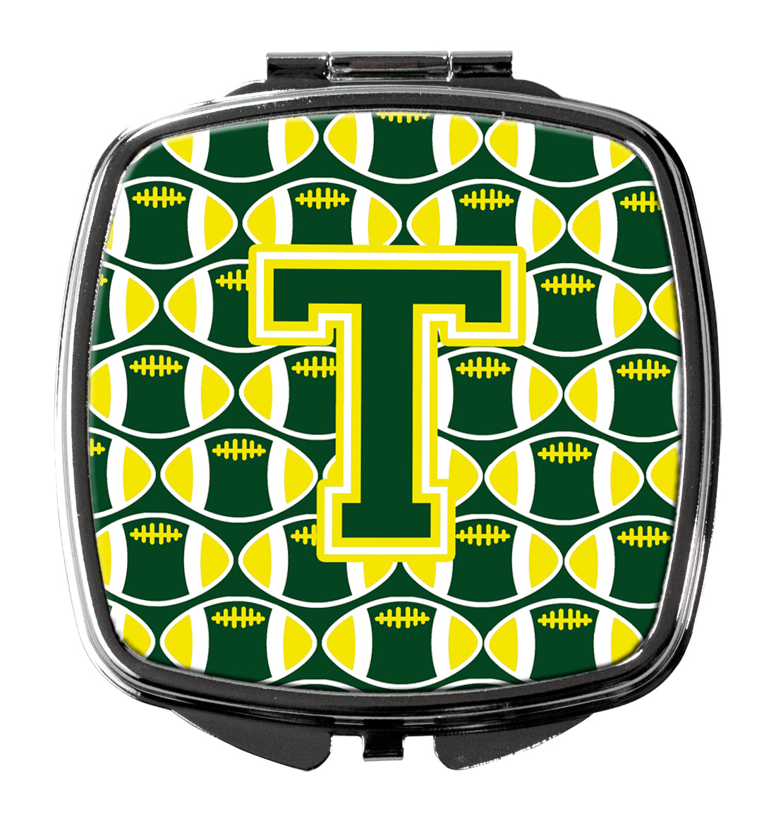 Letter T Football Green and Yellow Compact Mirror CJ1075-TSCM  the-store.com.