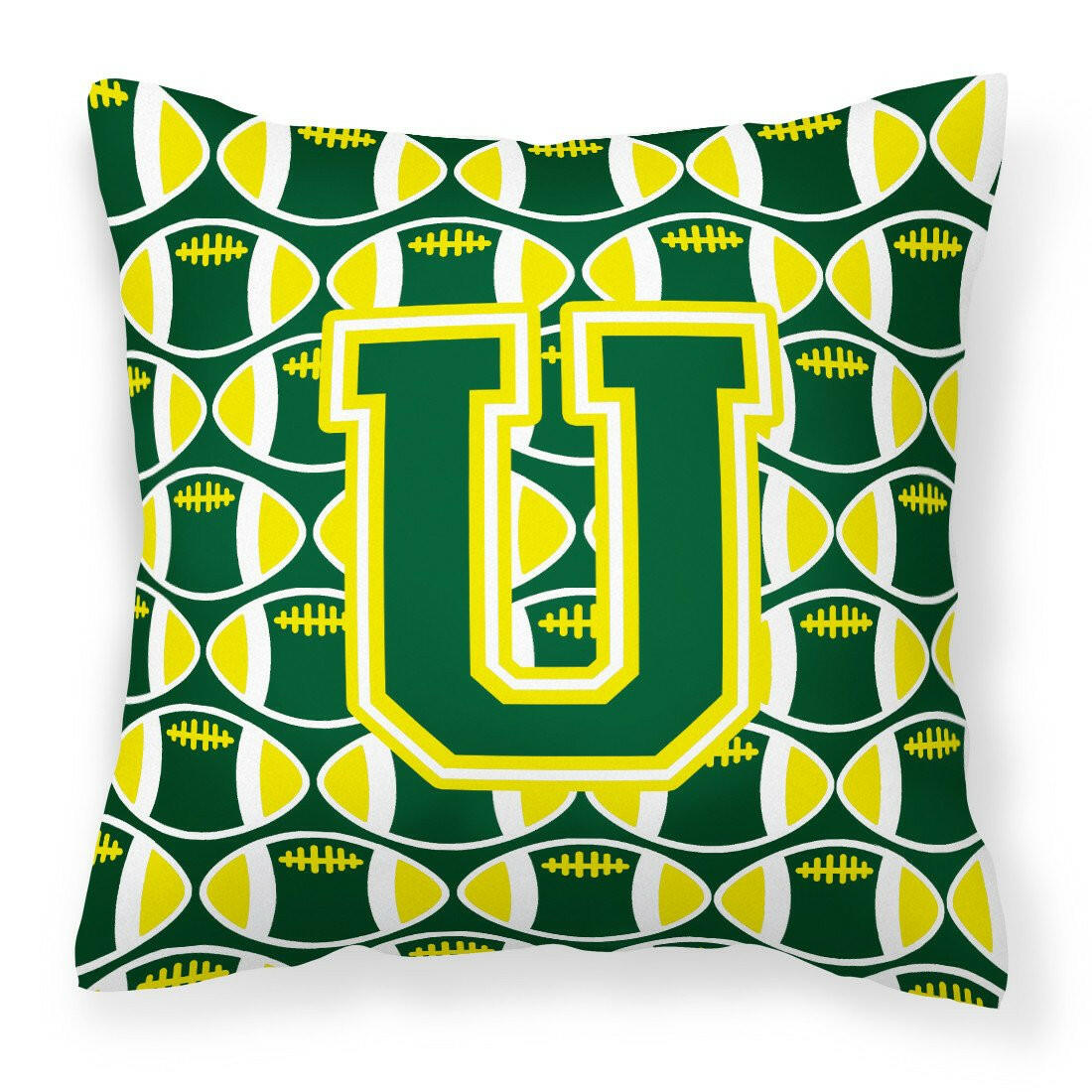 Letter U Football Green and Yellow Fabric Decorative Pillow CJ1075-UPW1414 by Caroline's Treasures