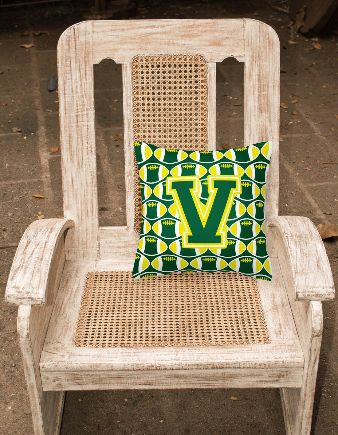 Letter V Football Green and Yellow Fabric Decorative Pillow CJ1075-VPW1414 by Caroline's Treasures