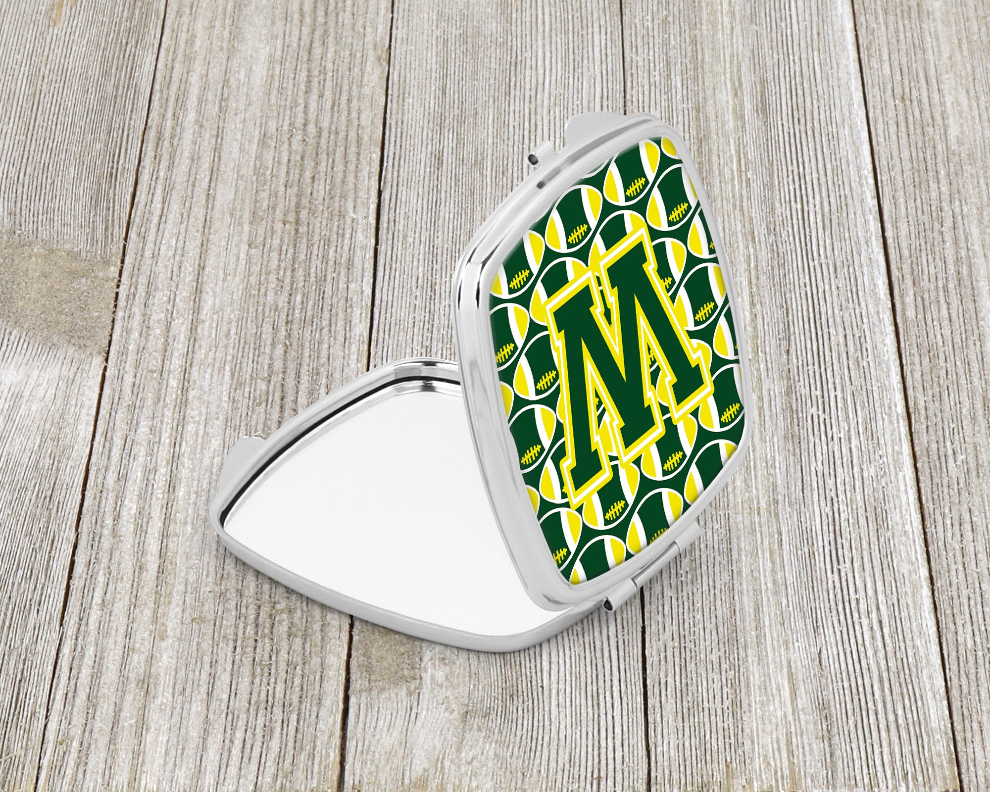 Letter W Football Green and Yellow Compact Mirror CJ1075-WSCM  the-store.com.