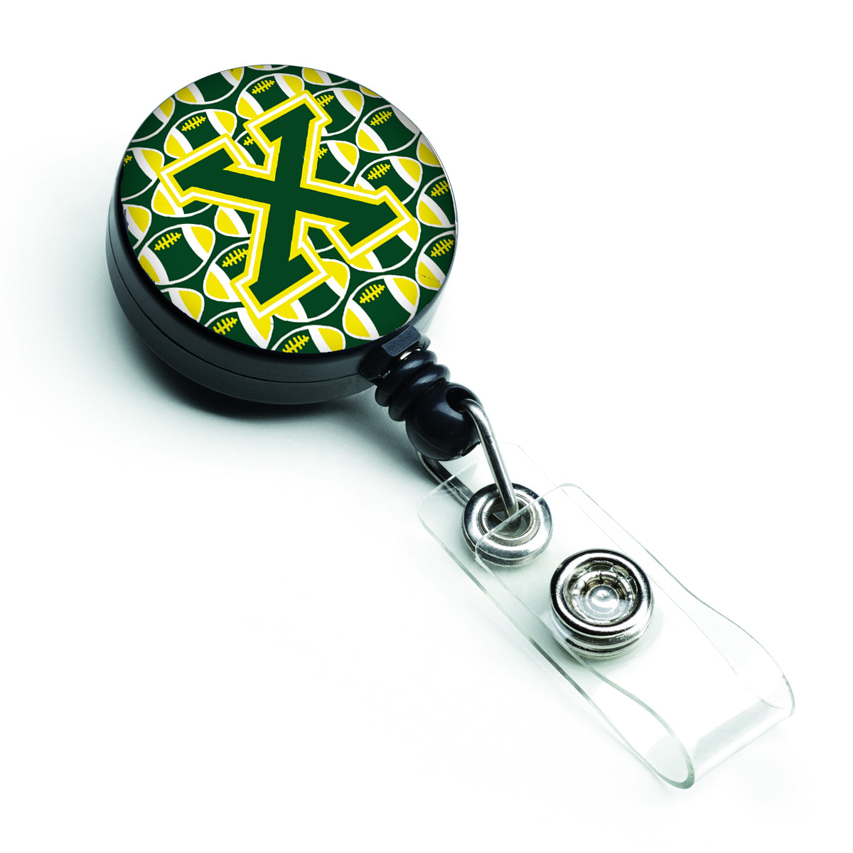 Letter X Football Green and Yellow Retractable Badge Reel CJ1075-XBR.