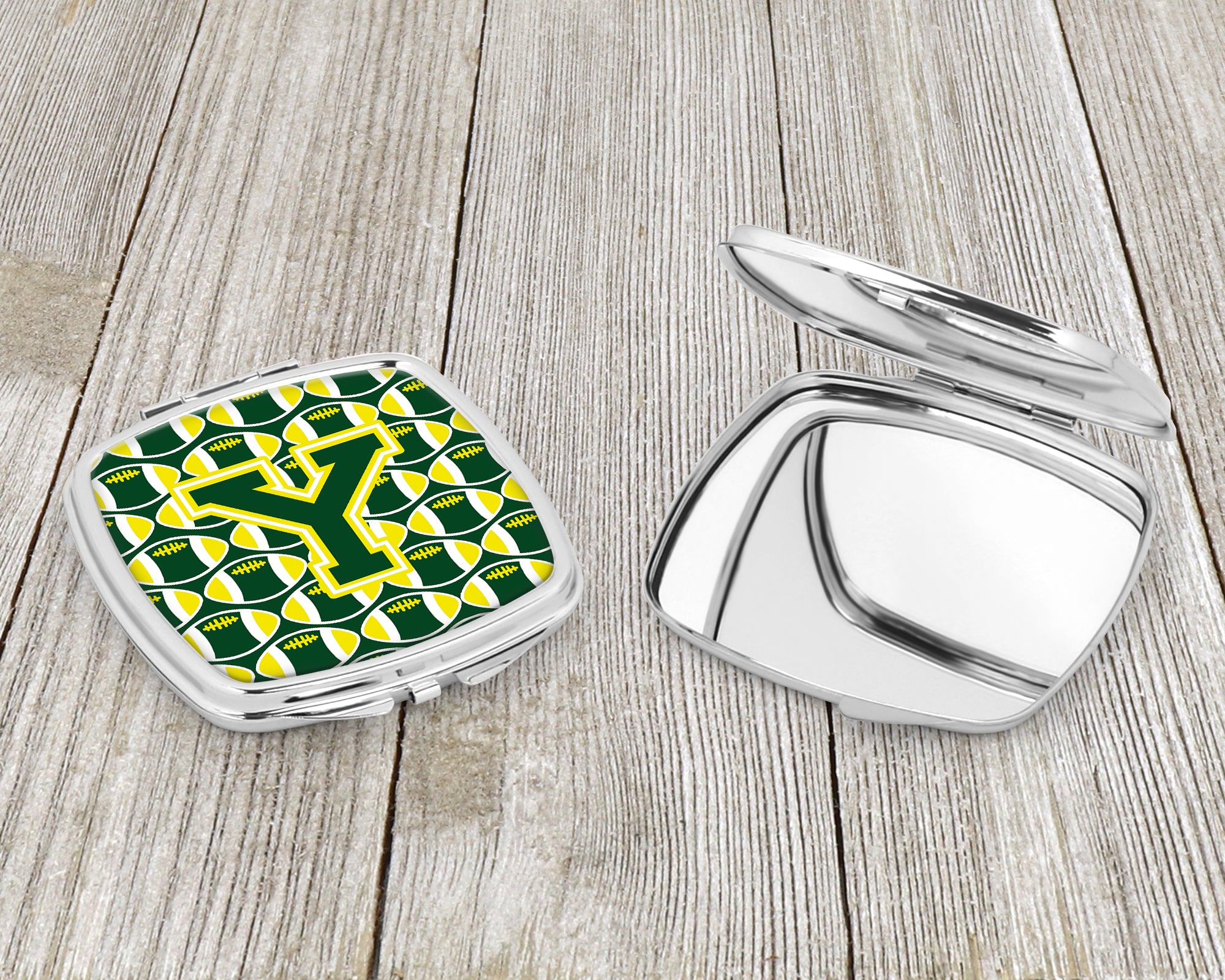 Letter Y Football Green and Yellow Compact Mirror CJ1075-YSCM  the-store.com.