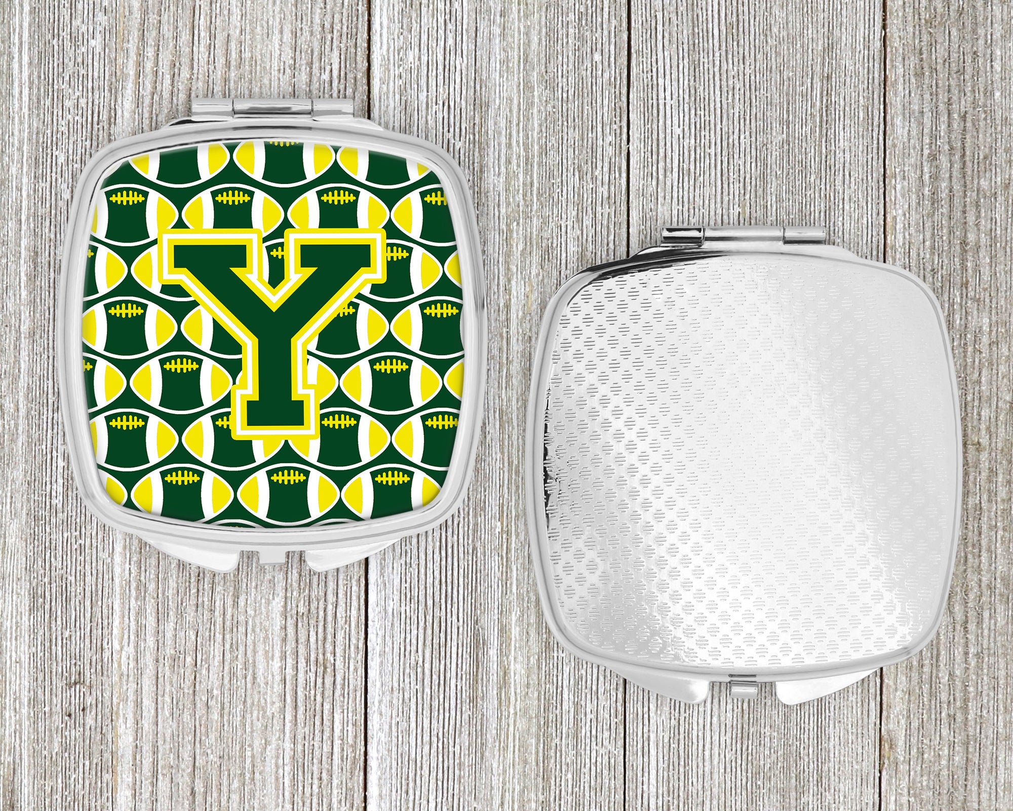 Letter Y Football Green and Yellow Compact Mirror CJ1075-YSCM  the-store.com.