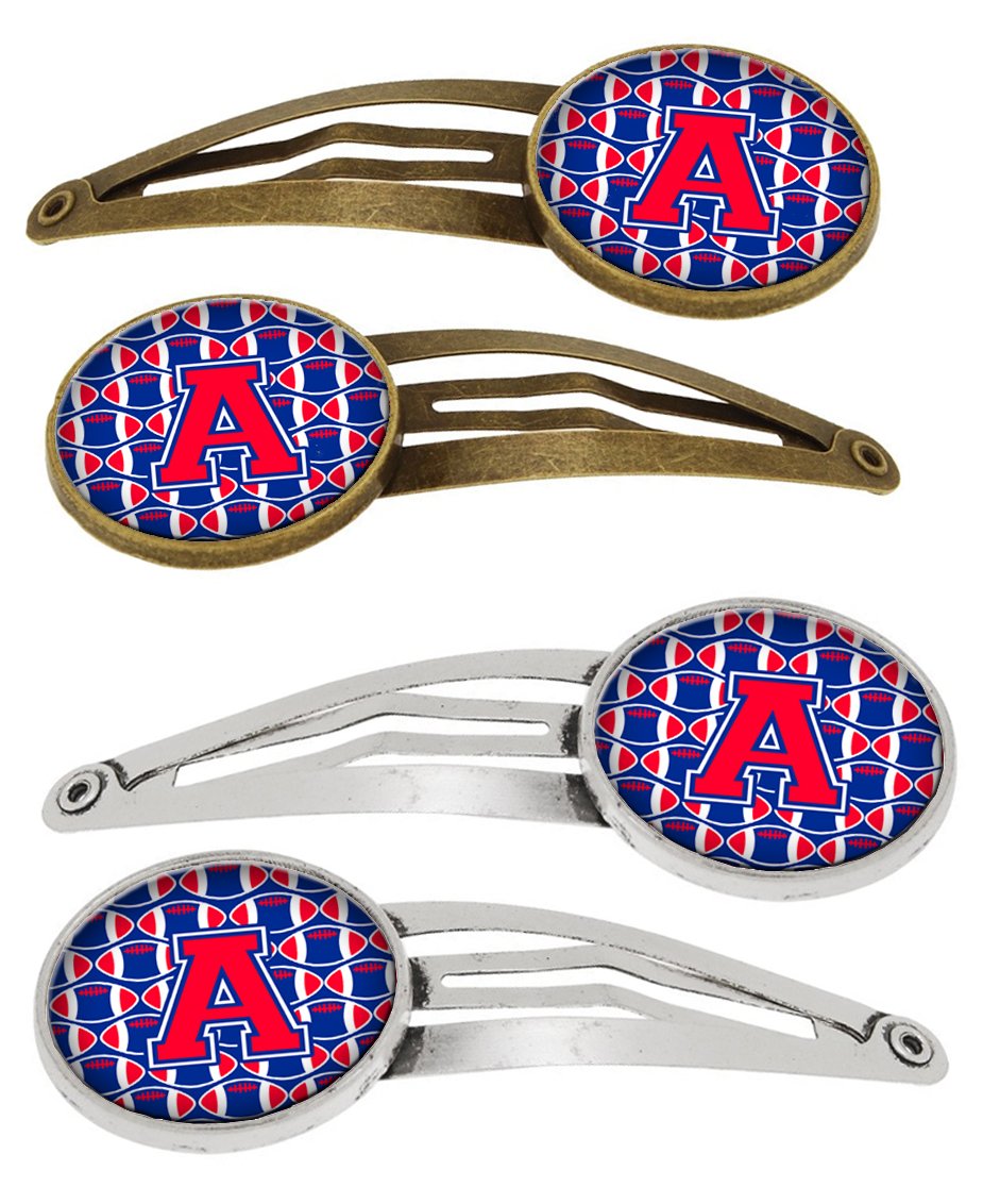 Letter A Football Harvard Crimson and Yale Blue Set of 4 Barrettes Hair Clips CJ1076-AHCS4 by Caroline's Treasures