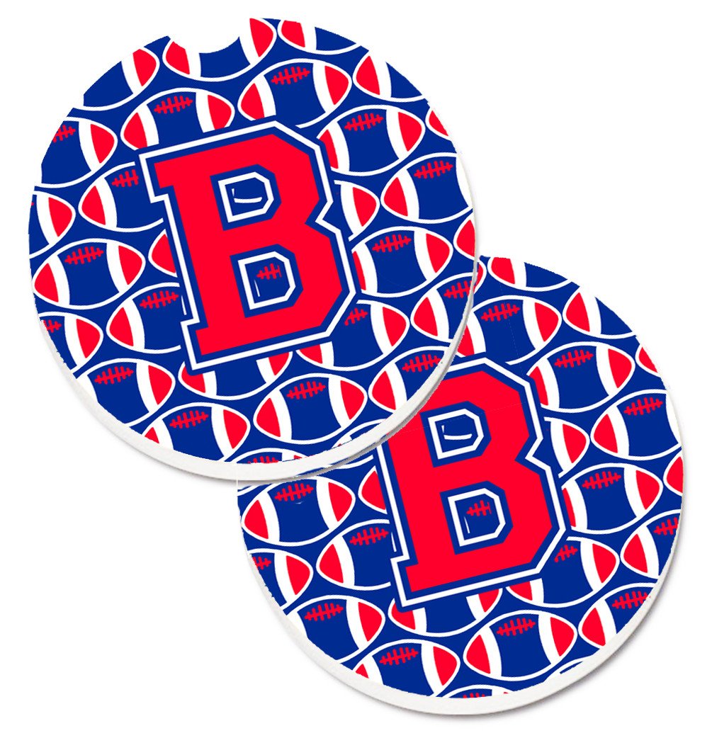 Letter B Football Harvard Crimson and Yale Blue Set of 2 Cup Holder Car Coasters CJ1076-BCARC by Caroline's Treasures