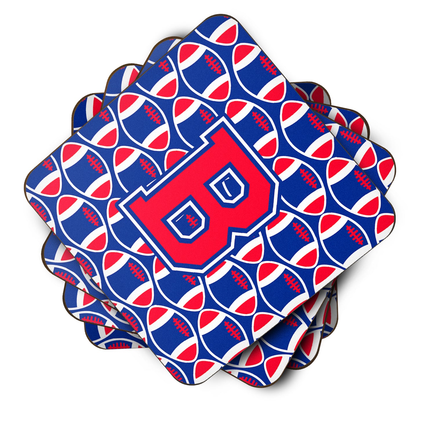 Letter B Football Harvard Crimson and Yale Blue Foam Coaster Set of 4 CJ1076-BFC - the-store.com