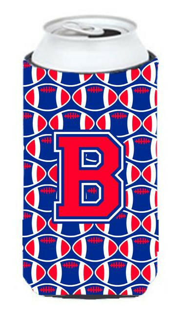 Letter B Football Crimson and Yale Blue Tall Boy Beverage Insulator Hugger CJ1076-BTBC by Caroline&#39;s Treasures